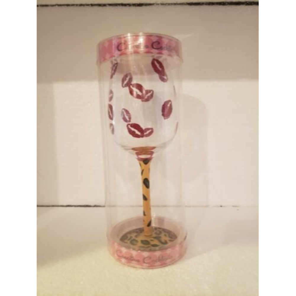 BRAND NEW! Creative Cocktails Hand Painted Cocktail / Wine Glass " Kisses" 15oz